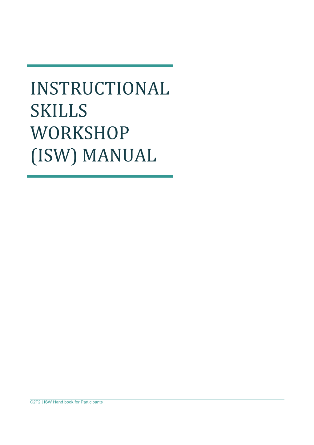 Instructional Skills Workshop (Isw) Manual