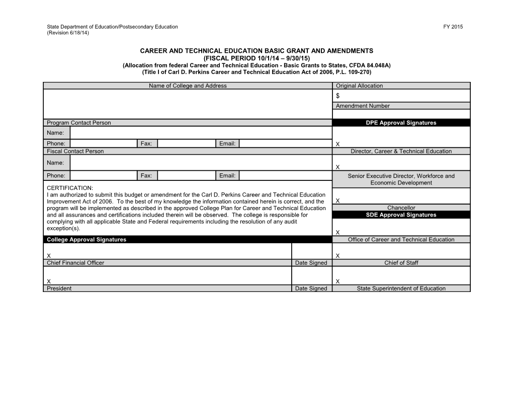 Career and Technical Education Basic Grant and Amendments