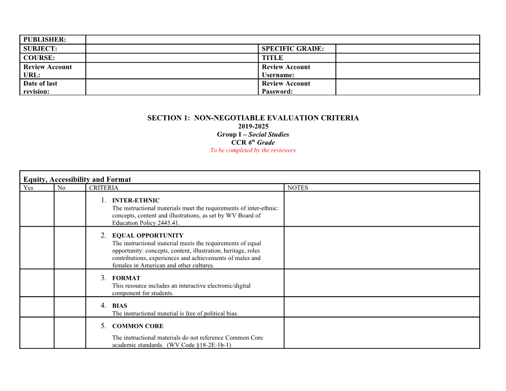 Section 1: Non-Negotiable Evaluation Criteria