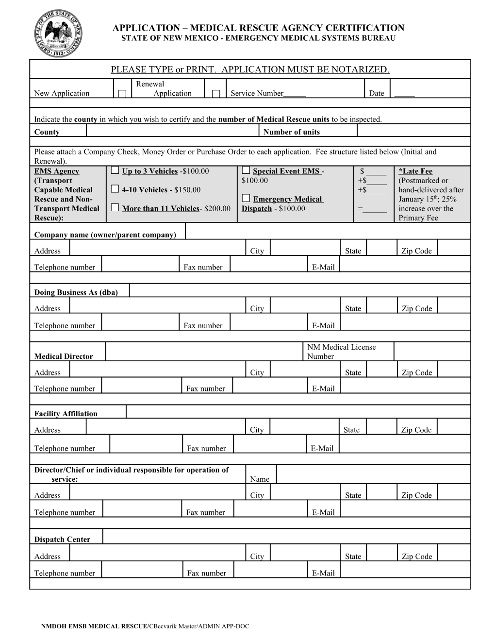 Medical Rescue Application Form