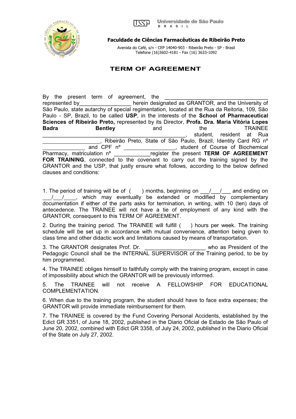 Term of Agreement