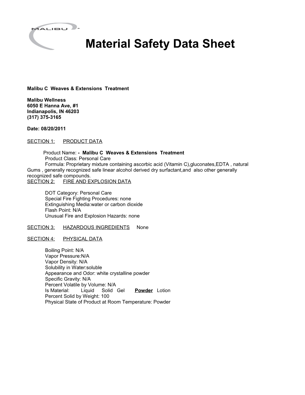 Material Safety Data Sheet s46