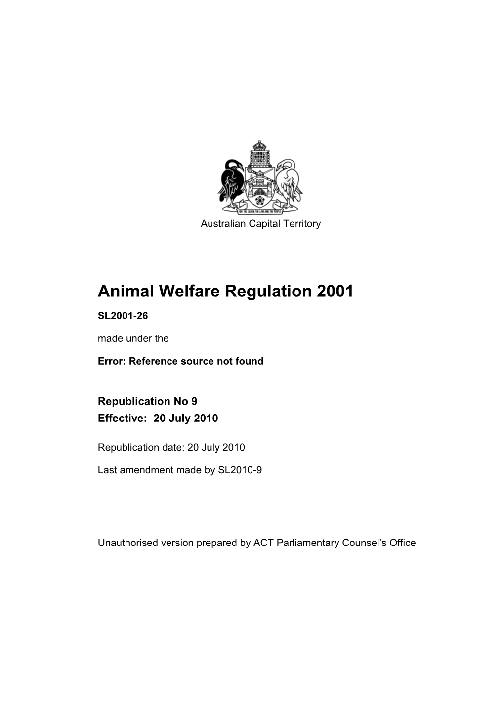 Animal Welfare Regulation 2001