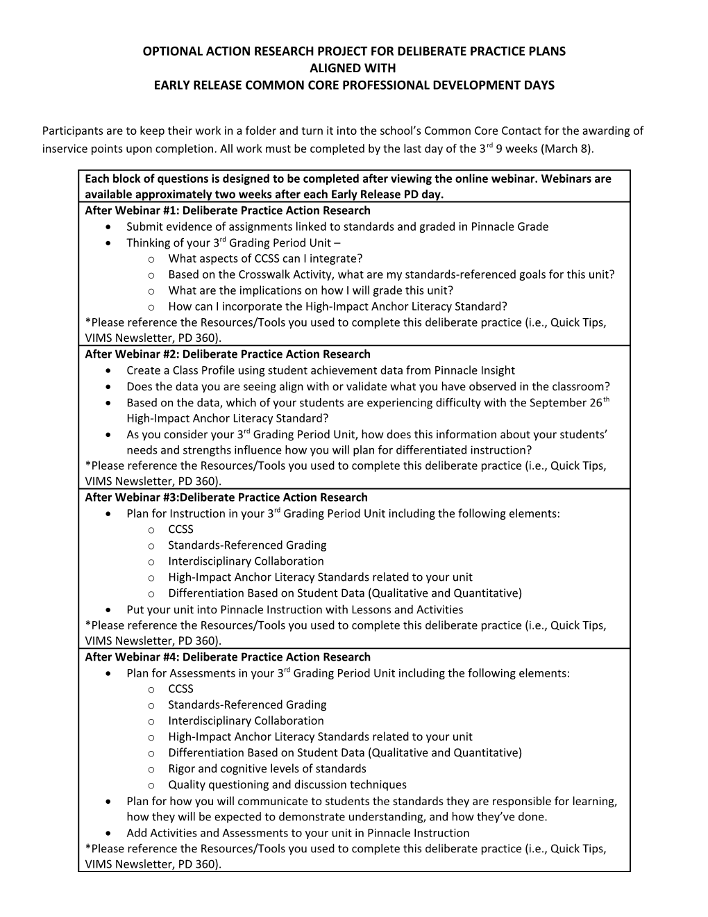 Optional Action Research Project for Deliberate Practice Plans