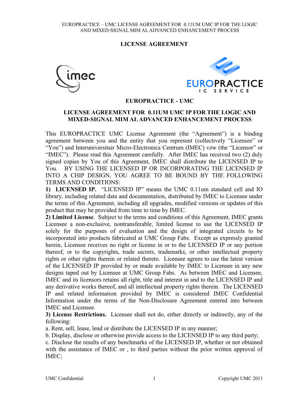 Umc Ip License Agreement