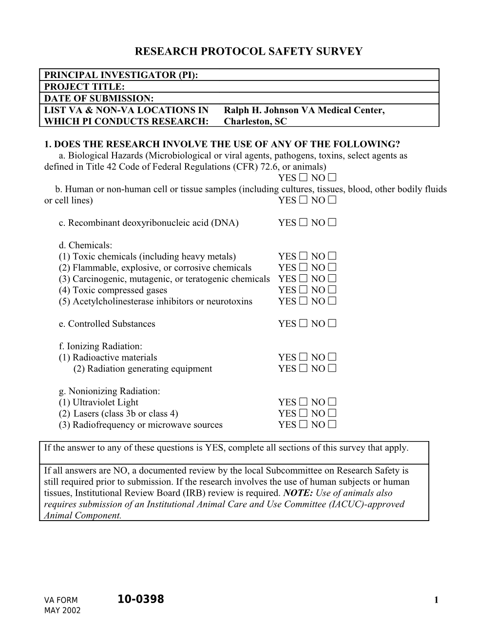 Research Protocol Safety Survey