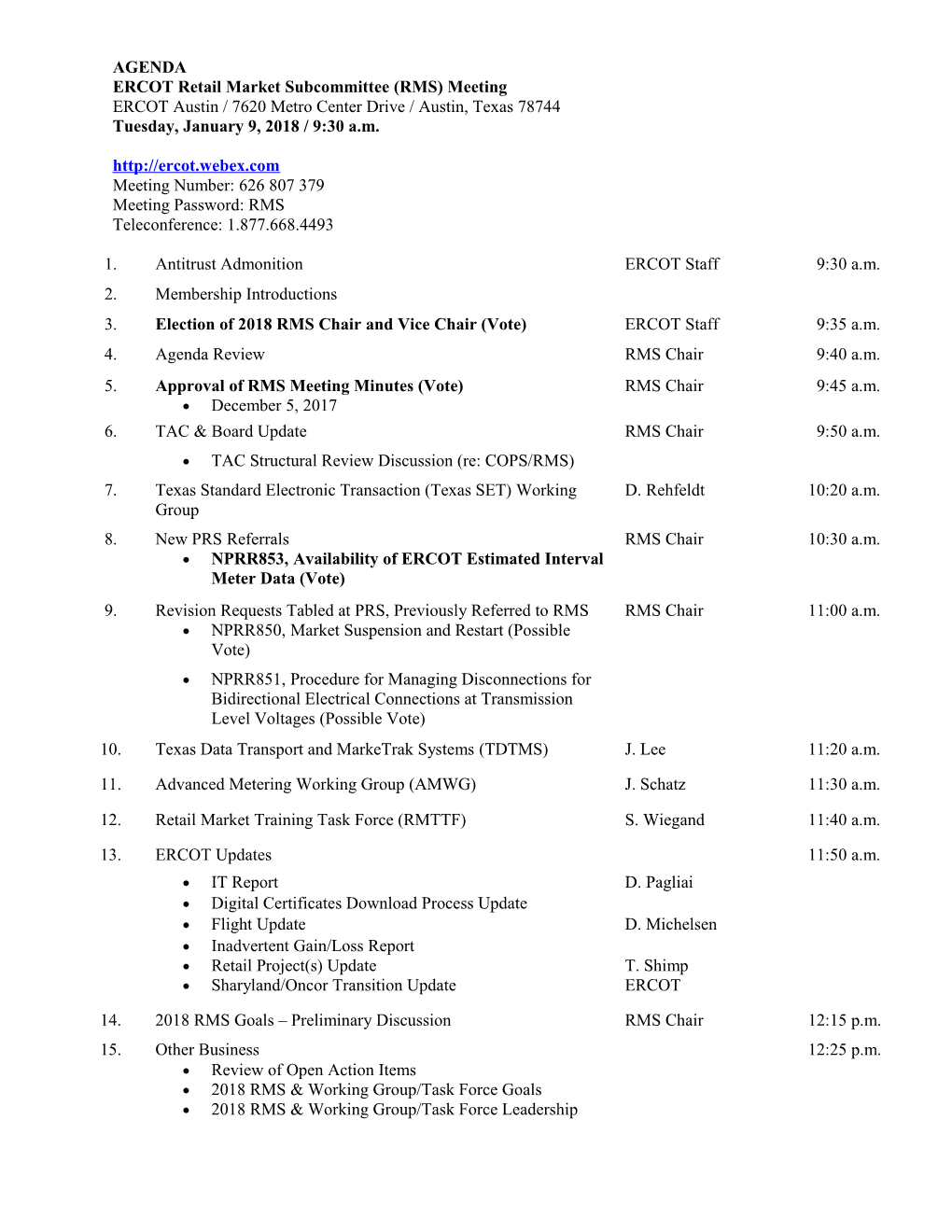 ERCOT Retail Market Subcommittee (RMS) Meeting