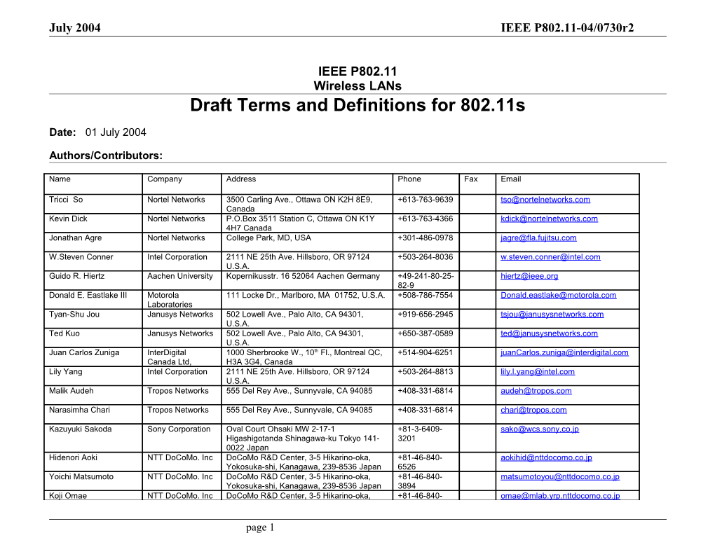 Draft Terms and Definitions for 802.11S
