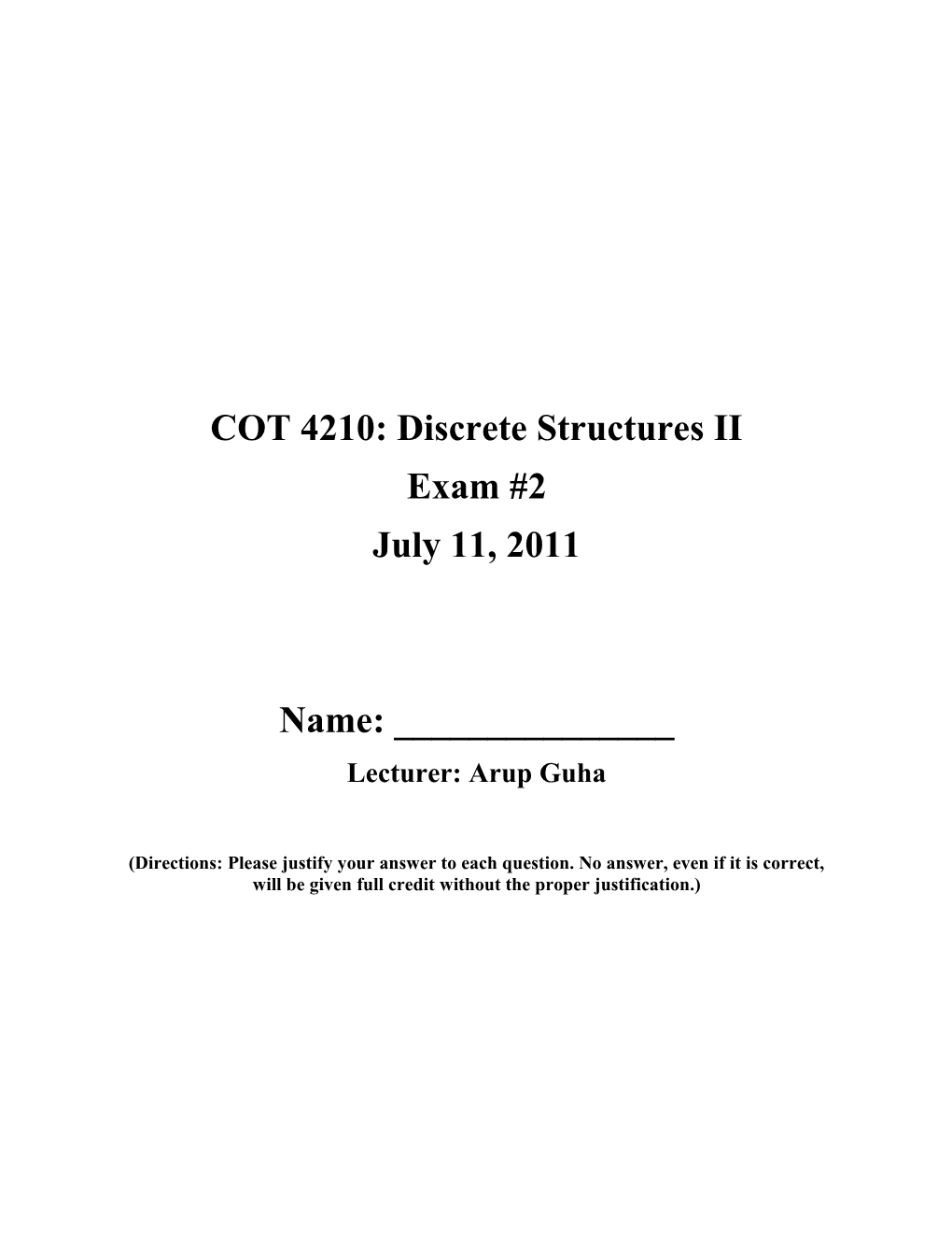COT 4210: Discrete Structures II