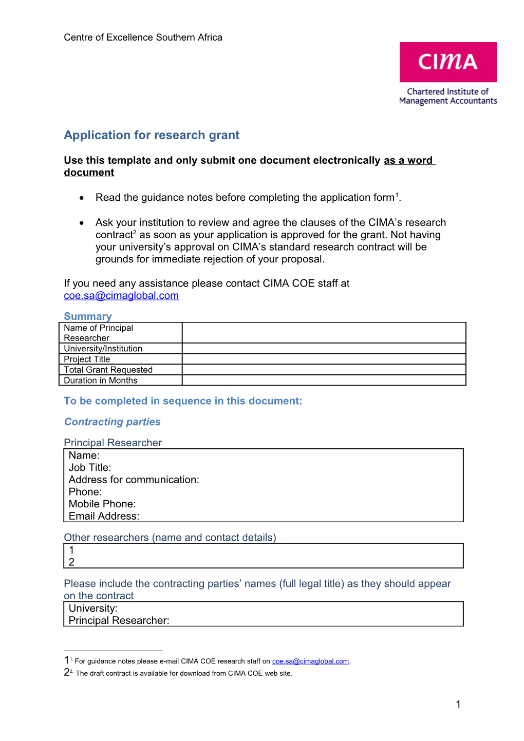 Application for Research Grant s1