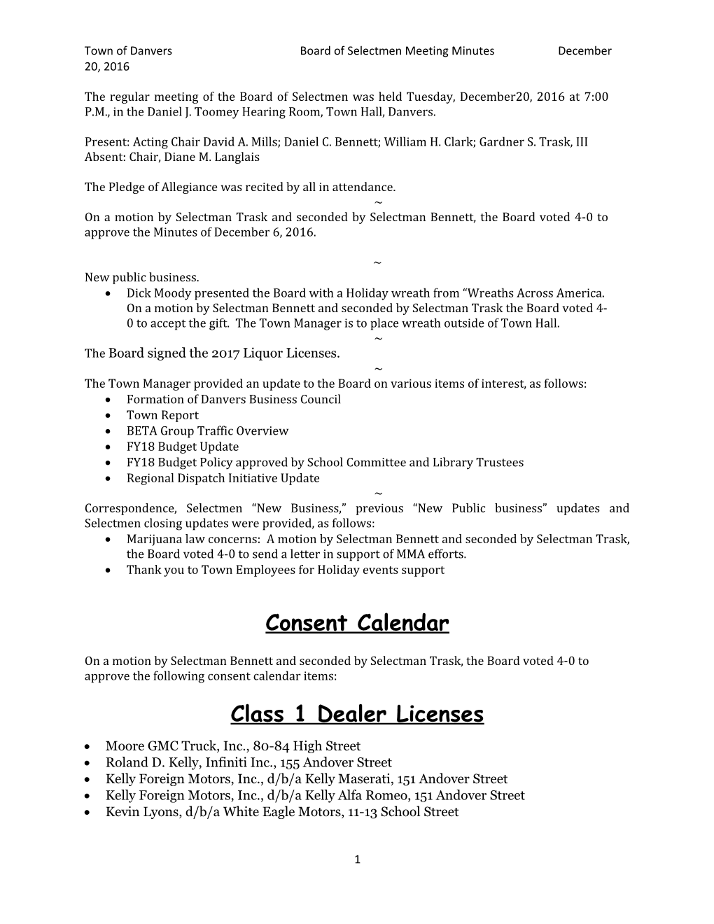 Town of Danvers Board of Selectman Meeting Minutes February 2, 2016