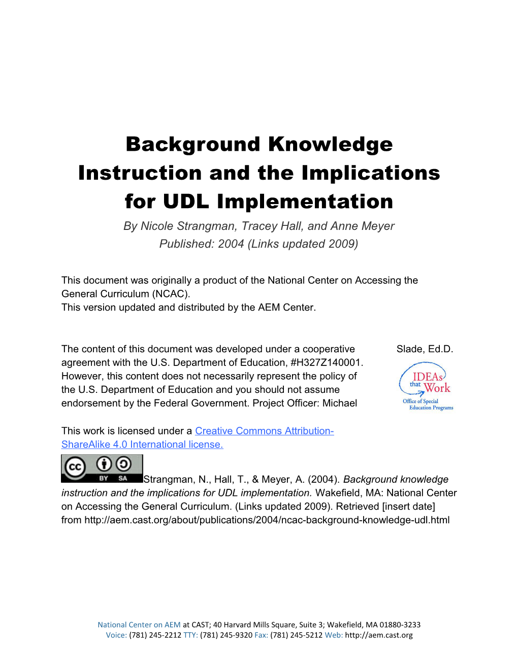 Background Knowledge Instruction and the Implications for UDL Implementation