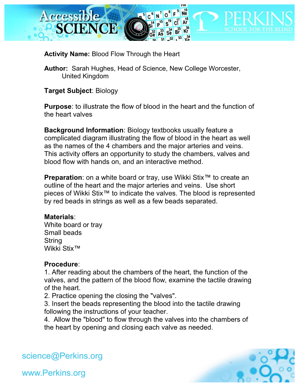 Activity Name: Blood Flow Through the Heart