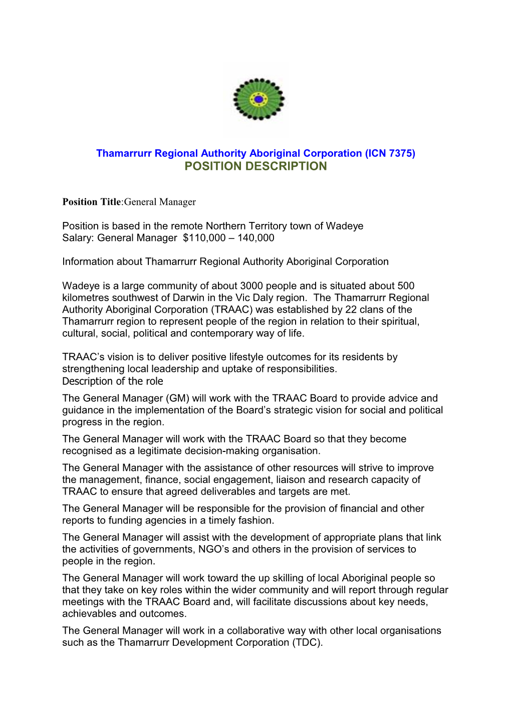 Thamarrurr Regional Authority Aboriginal Corporation (ICN 7375)