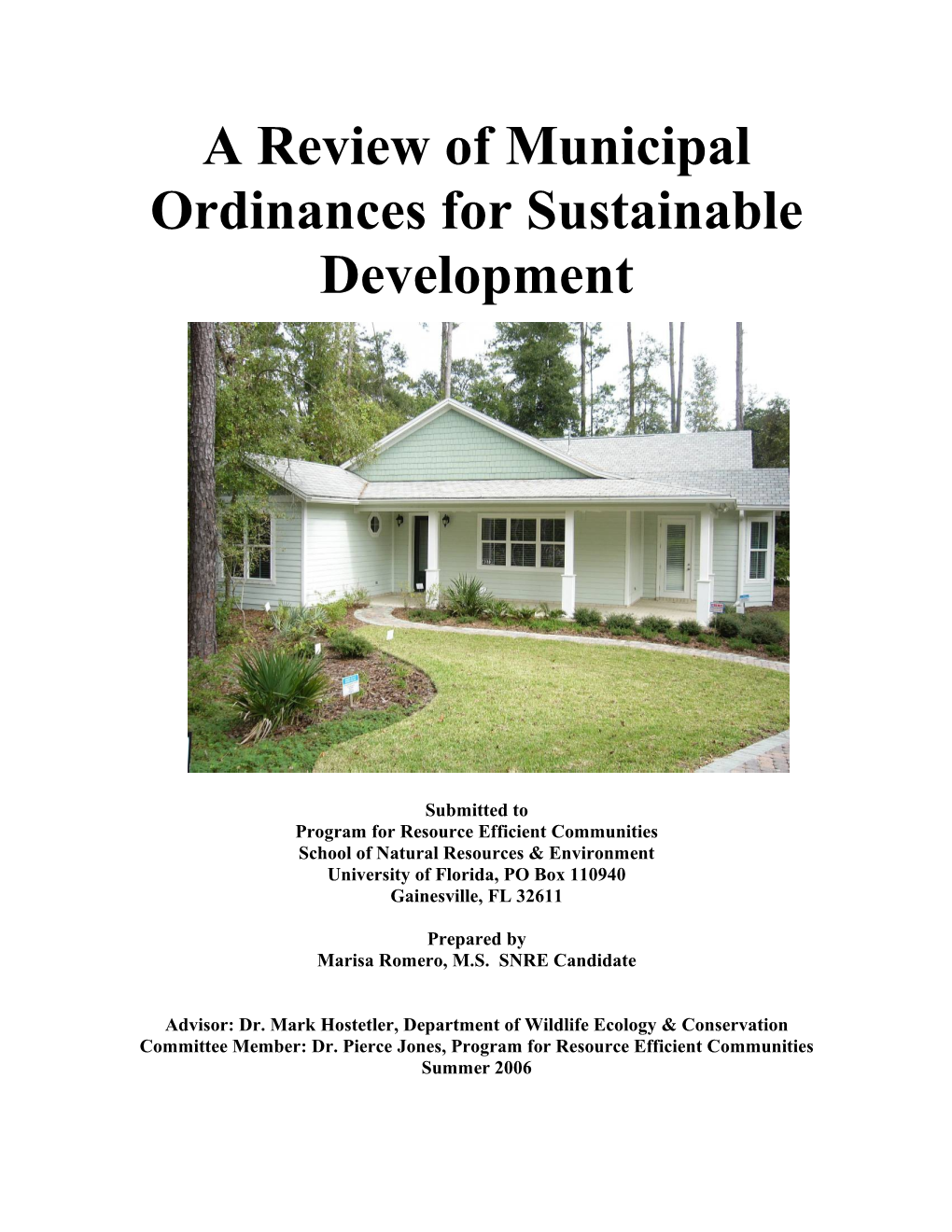 A Review of Municipal Ordinances for Sustainable Development