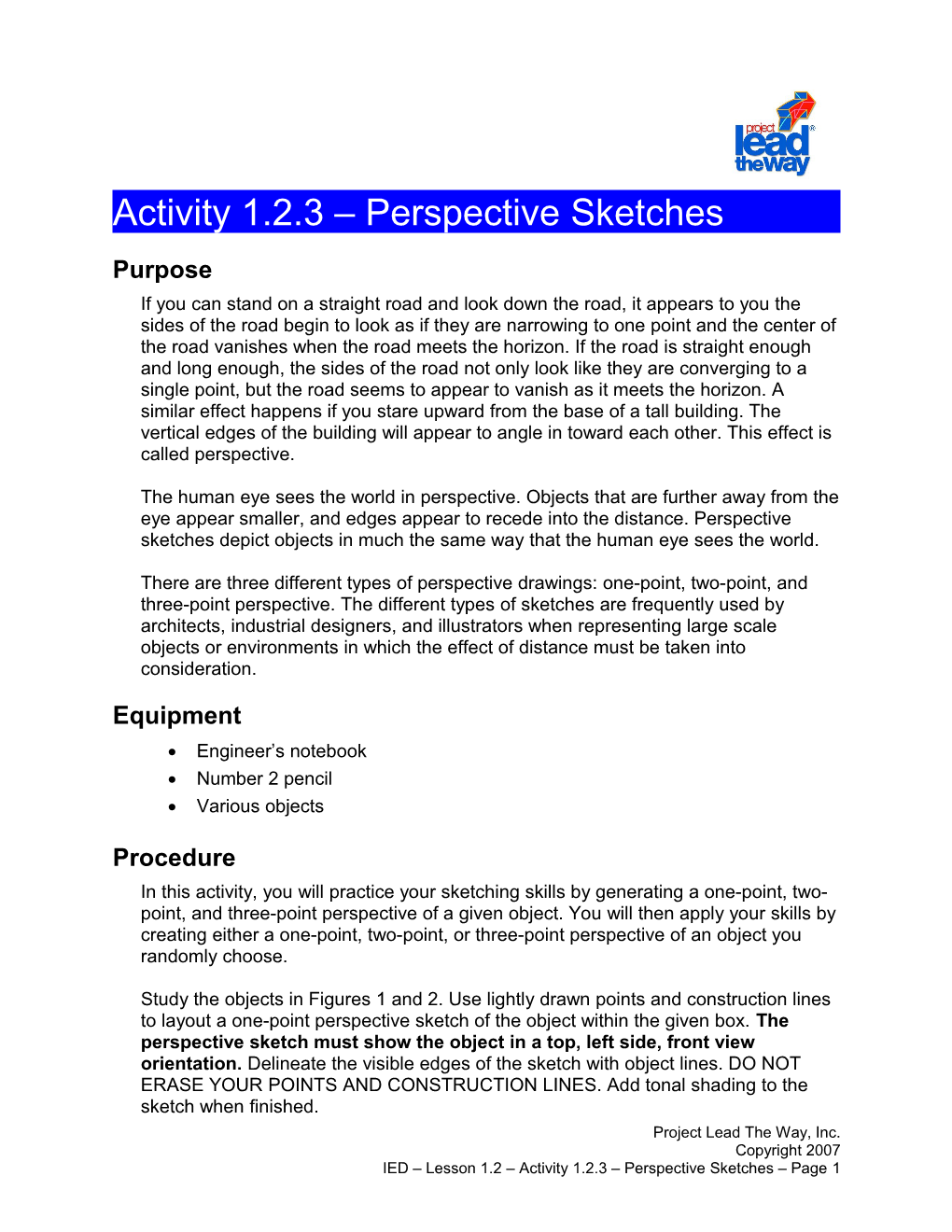 Activity 1.2.3:Perspective Sketches