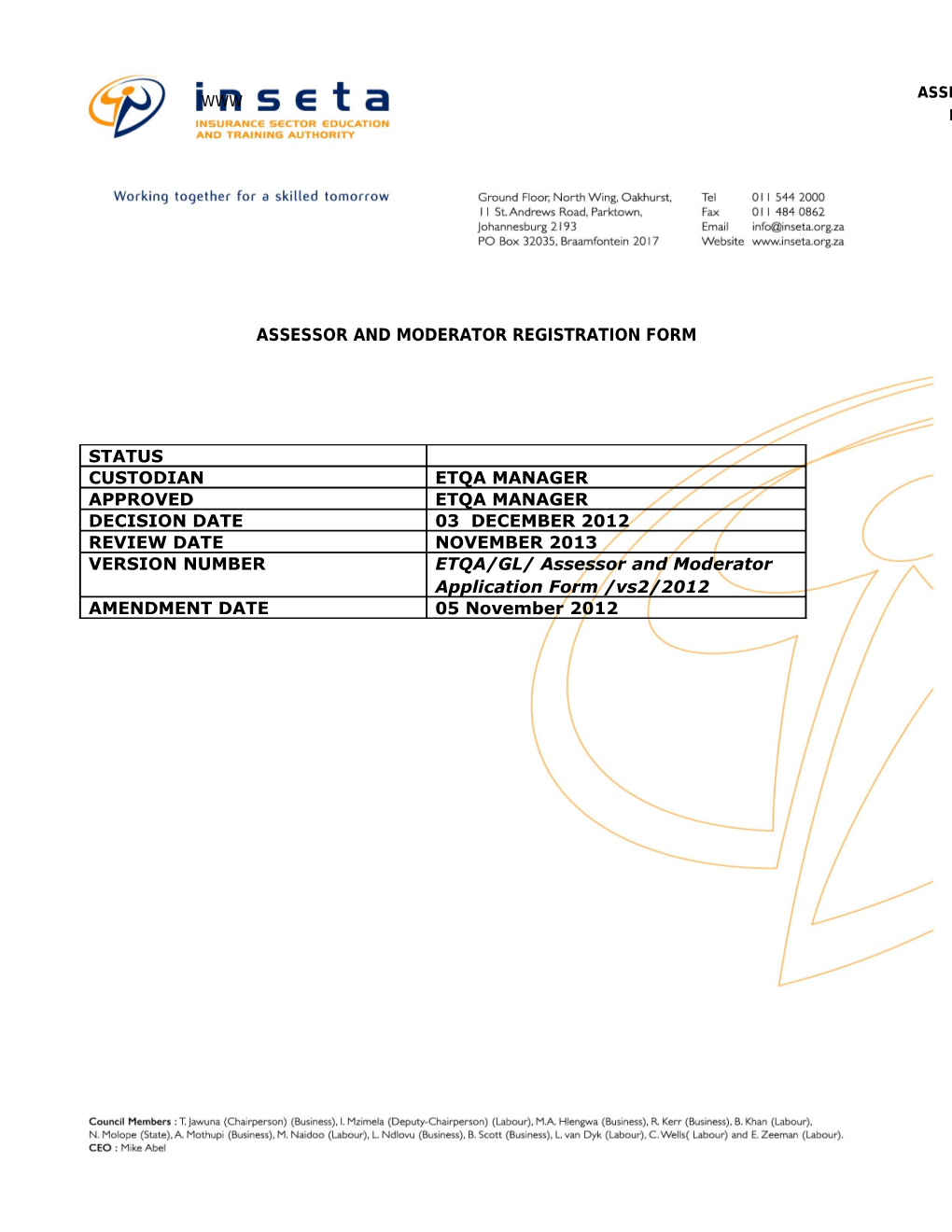 For Use by HWSETA Constituent Employers and Training Provider