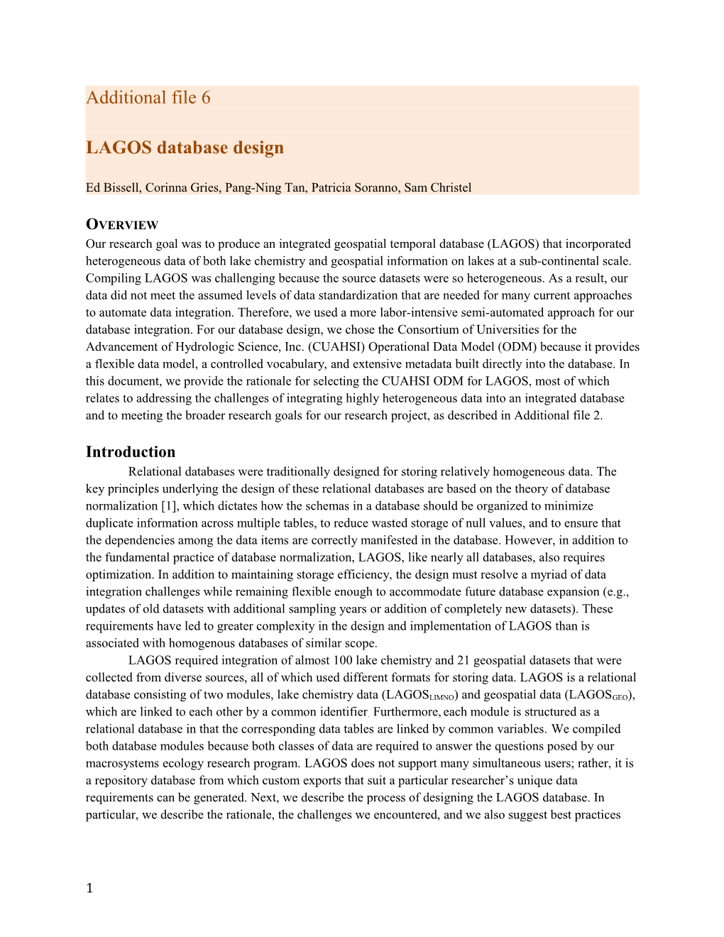 LAGOS Database Design