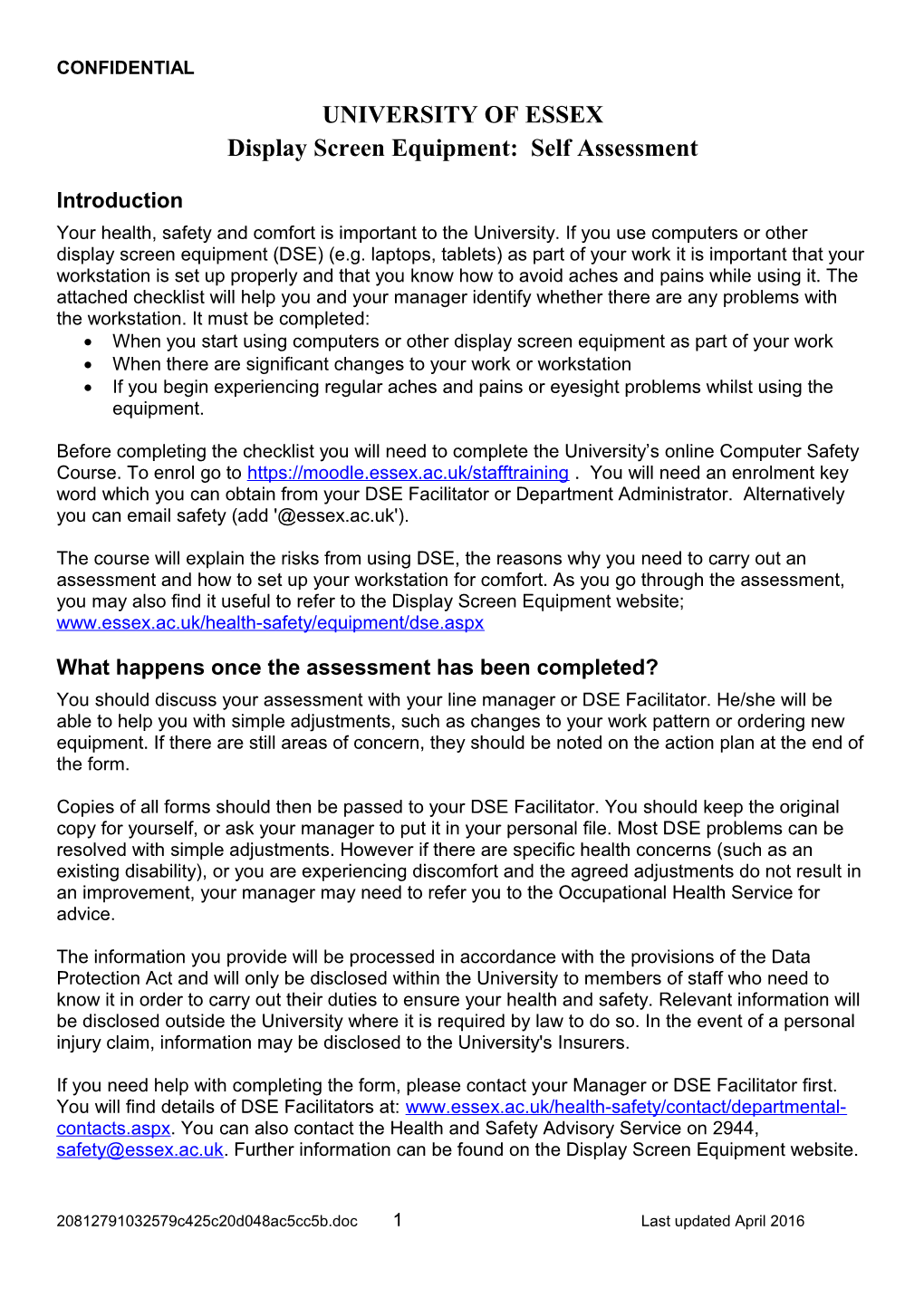 Display Screen Equipment: Self Assessment