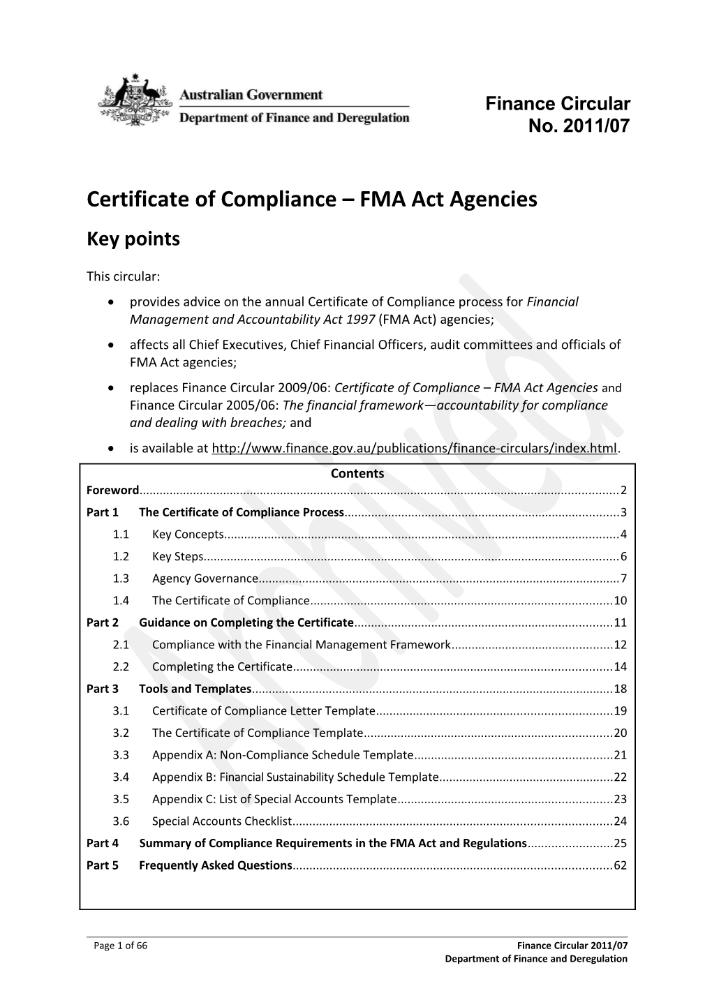 Certificate of Compliance FMA Act Agencies