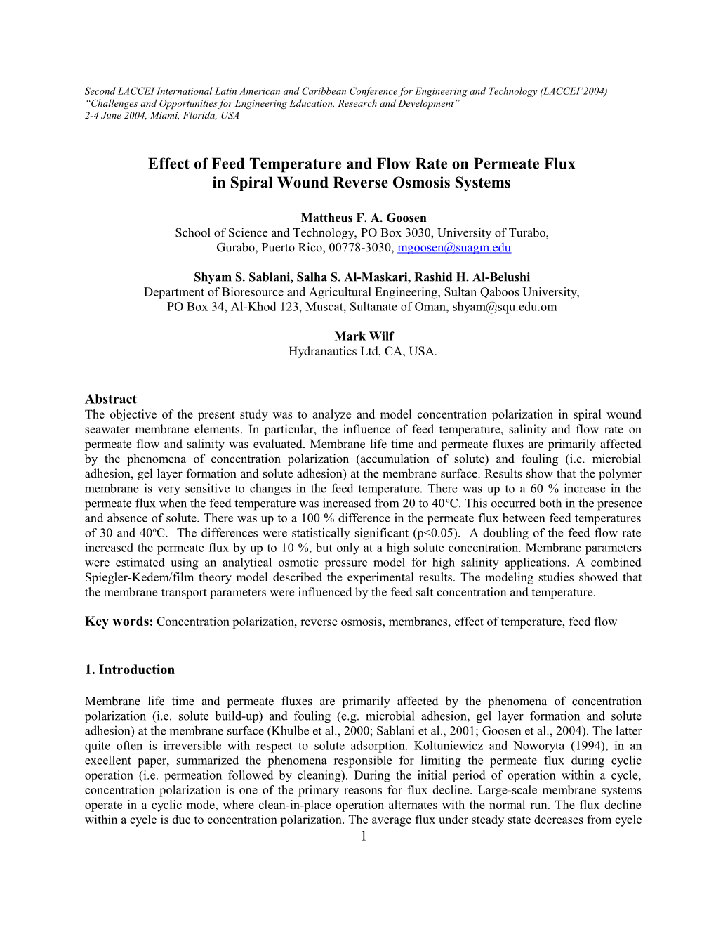 Experimental and Modeling Studies of Concentration Polarization Phenomena in Seawater Reverse