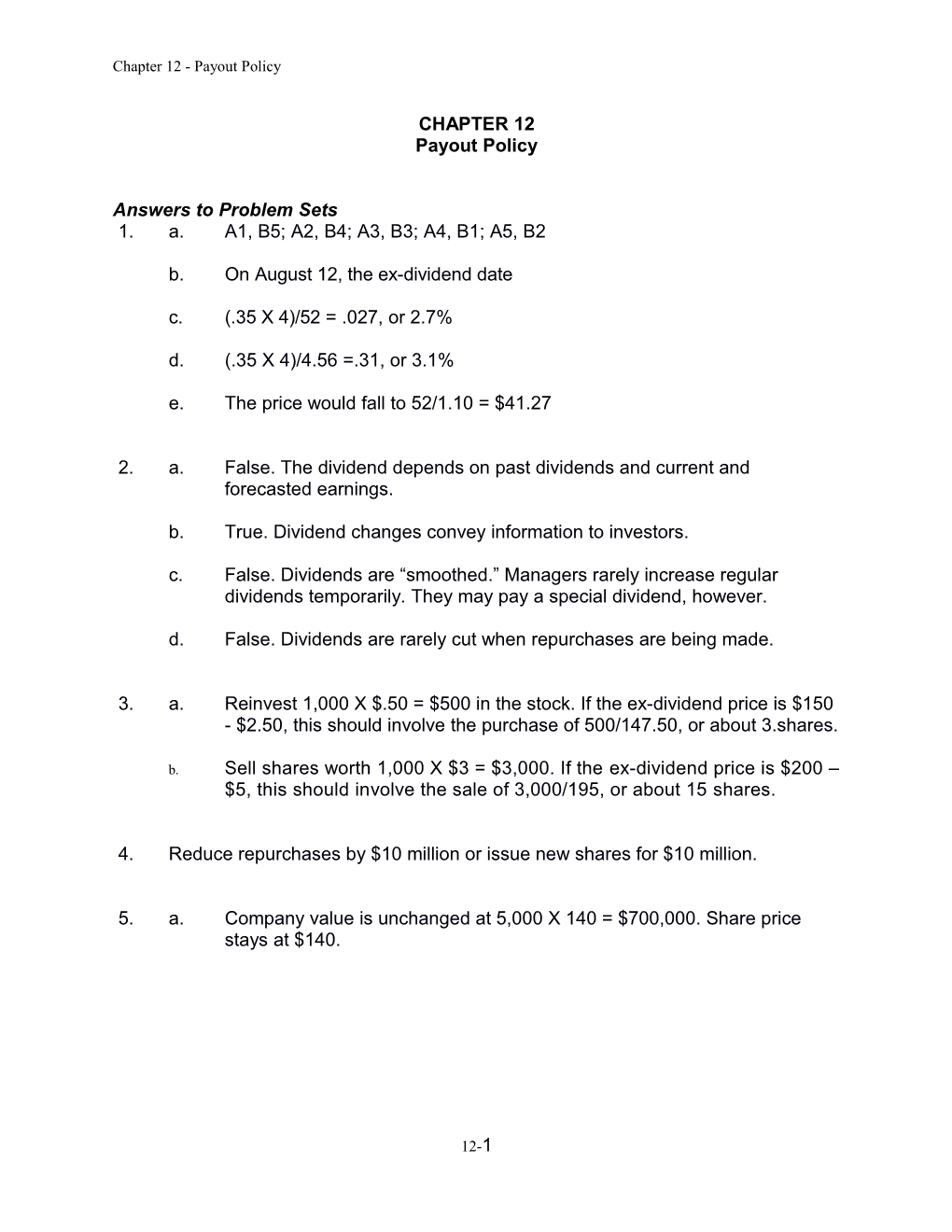 Chapter 12 - Payout Policy