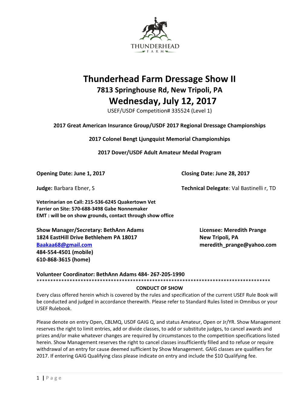 Thunderhead Farm Dressage Show II