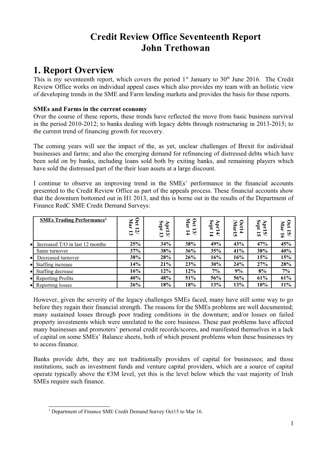 Credit Review Office Seventeenth Report John Trethowan