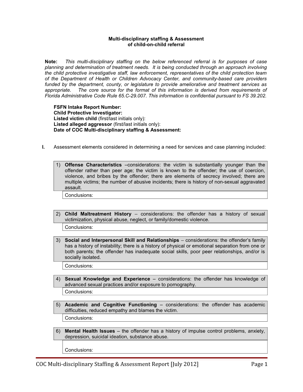 COC Multi-Disciplinary Staffing Form