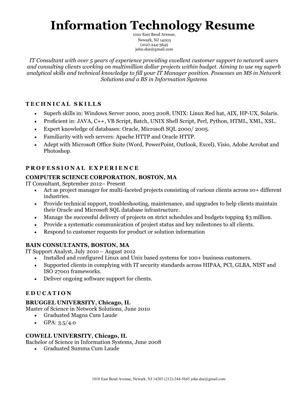 Information Technology Resume