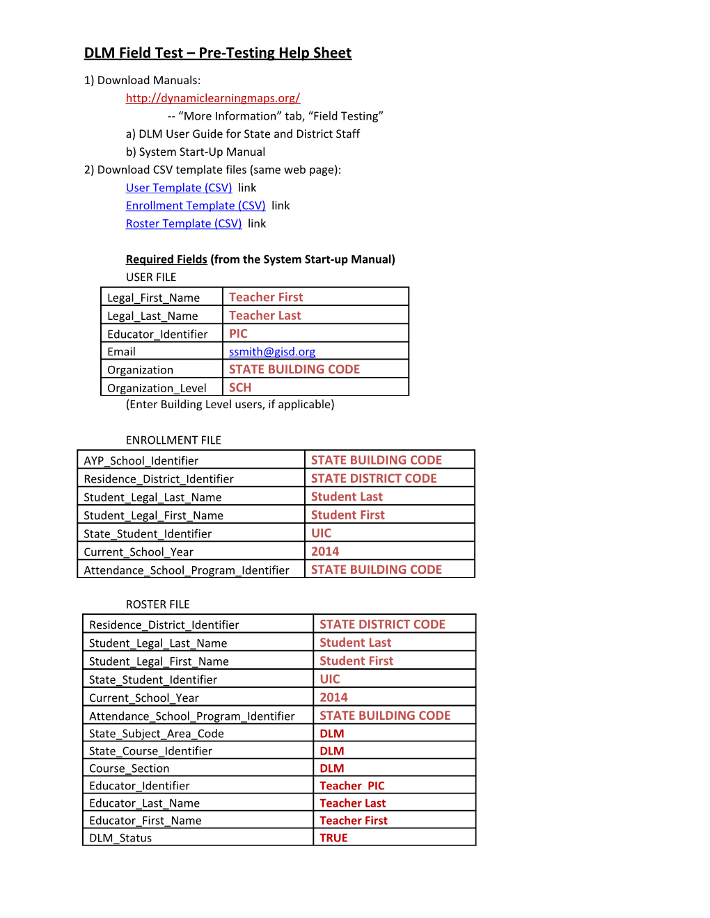 DLM Field Test Pre-Testing Help Sheet