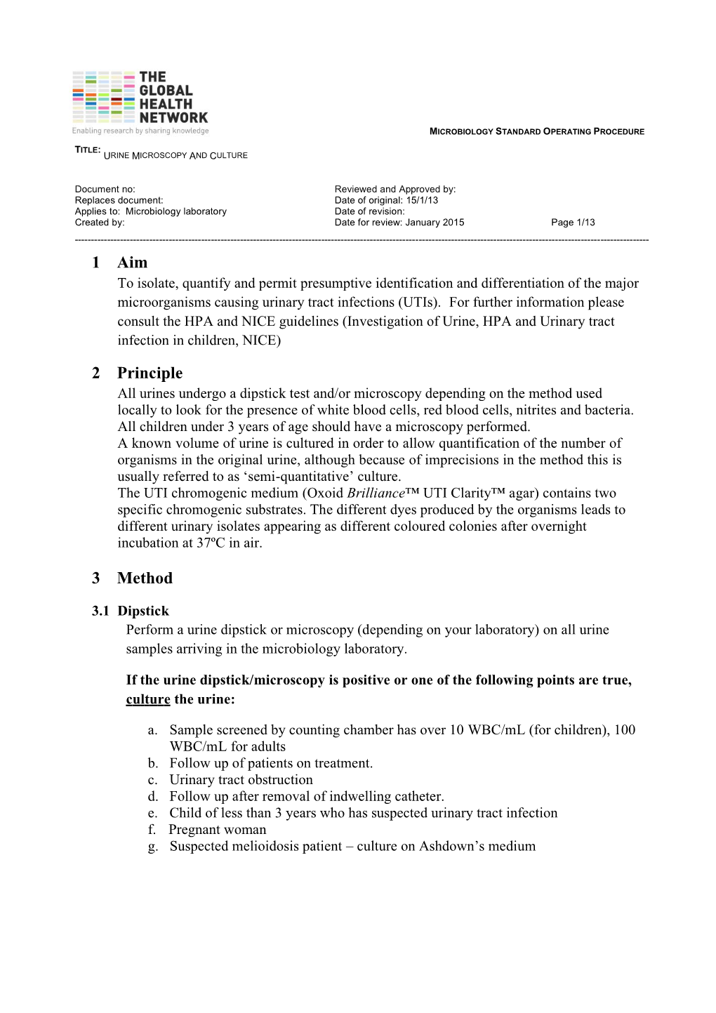 Microbiology Standard Operating Procedure