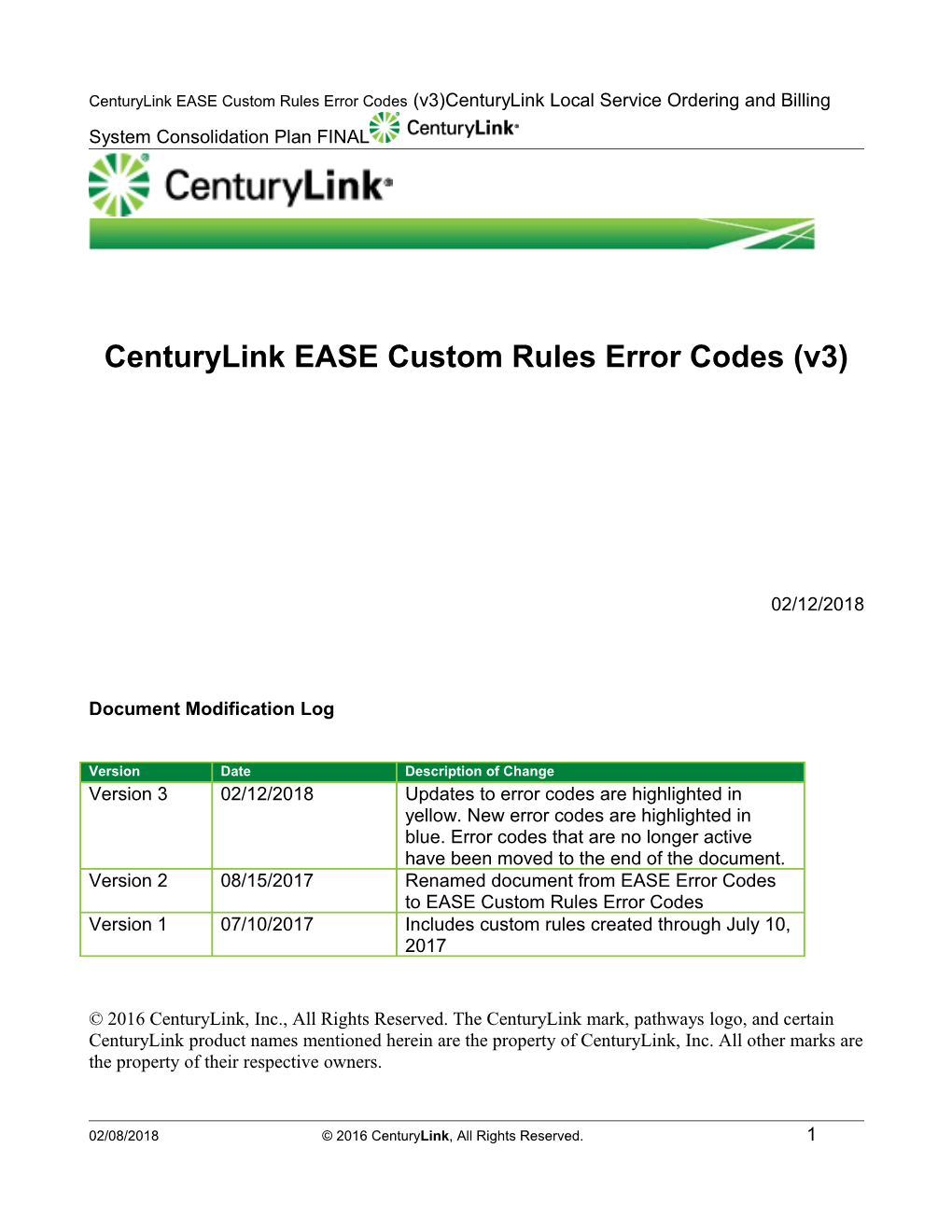 Centurylink Local Service Ordering and Billing System Consolidation Plan FINAL
