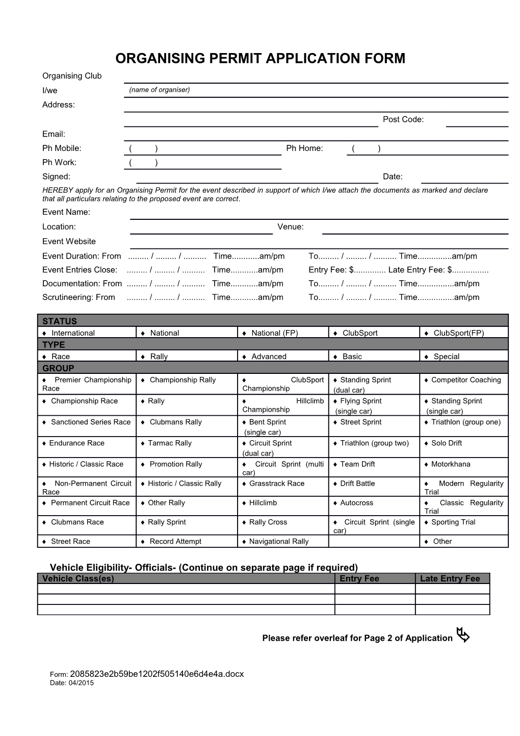 Organising Permit Application Form