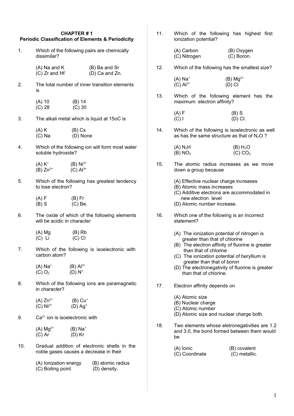 Periodic Classification of Elements & Periodicity