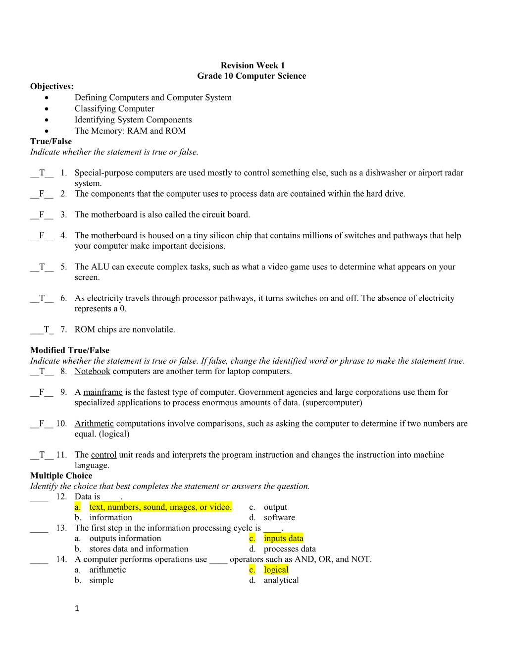 Grade 10 Computer Science