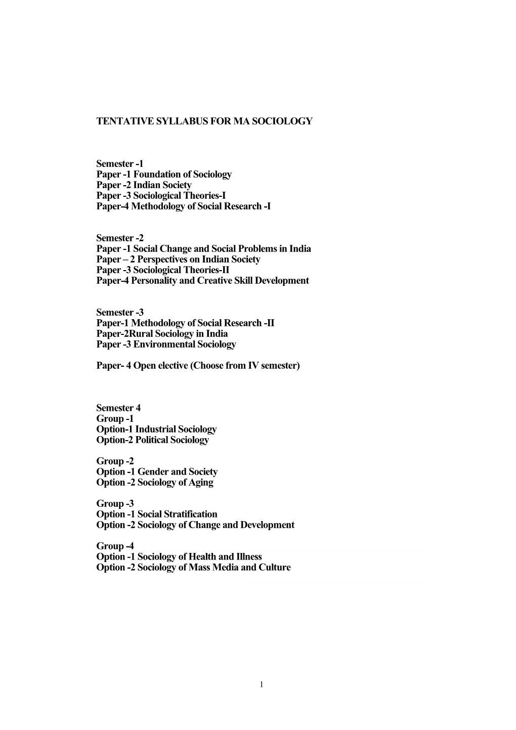 Tentative Syllabus for Ma Sociology