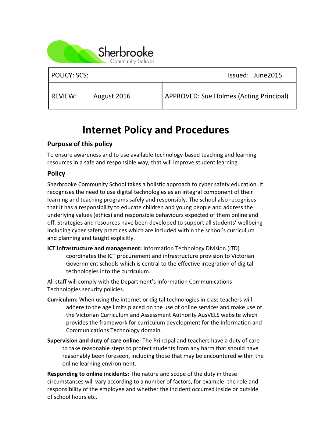 Internet Policy and Procedures