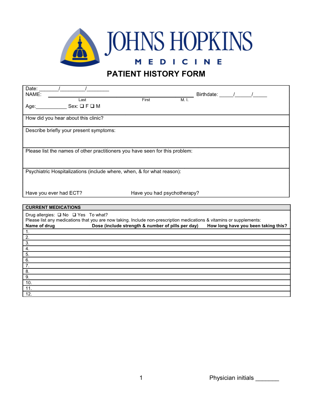 Patient History Form