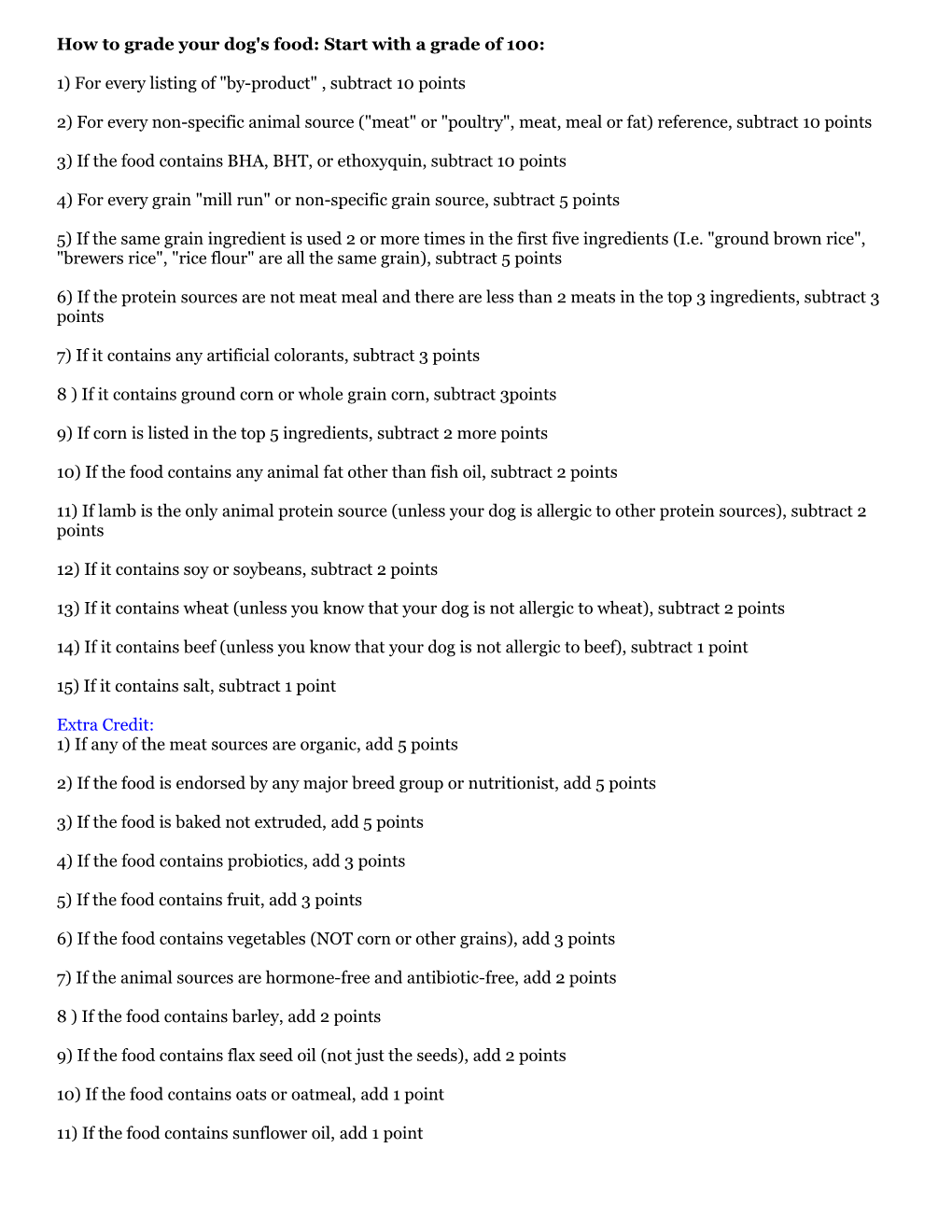 How to Grade Your Dog's Food: Start with a Grade of 100