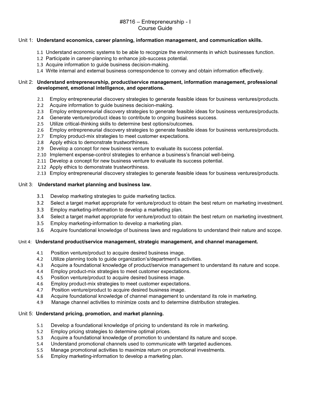 Unit 1: Understand Economics, Career Planning, Information Management, and Communication