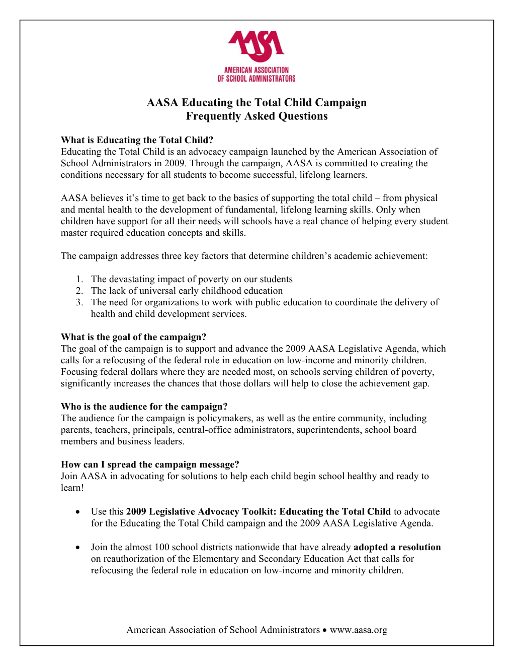 AASA Educating the Total Child Campaign