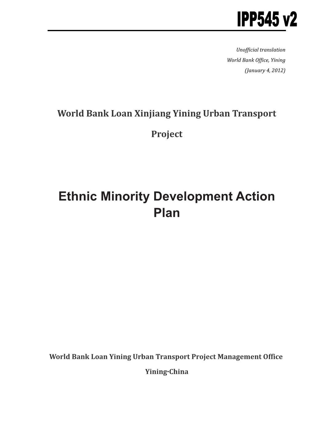 World Bank Loan Xinjiang Yining Urban Transport Project
