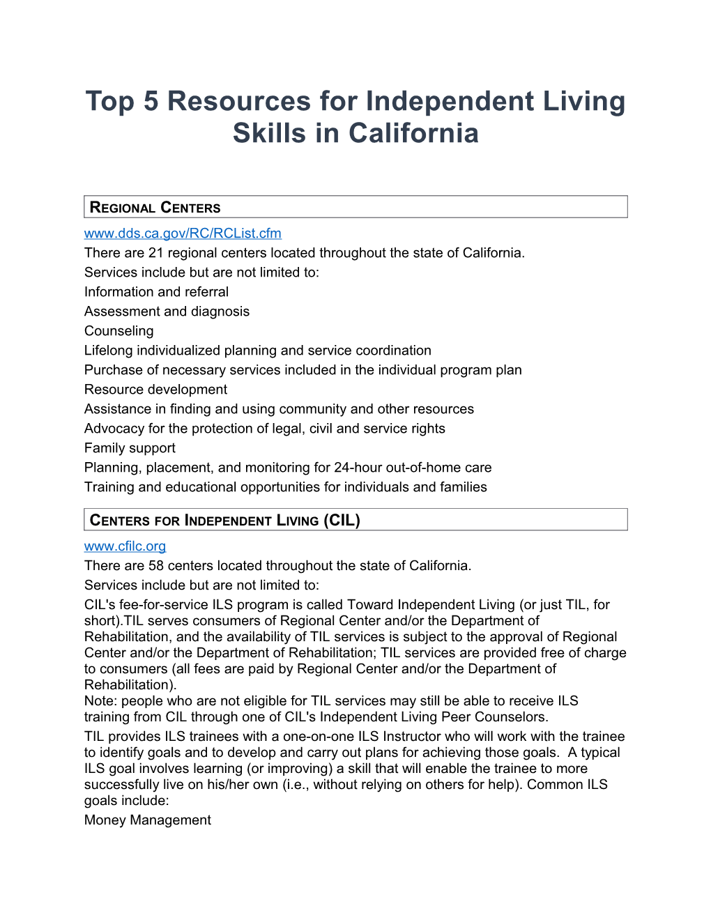 Top 5Resources for Independent Living Skills in California