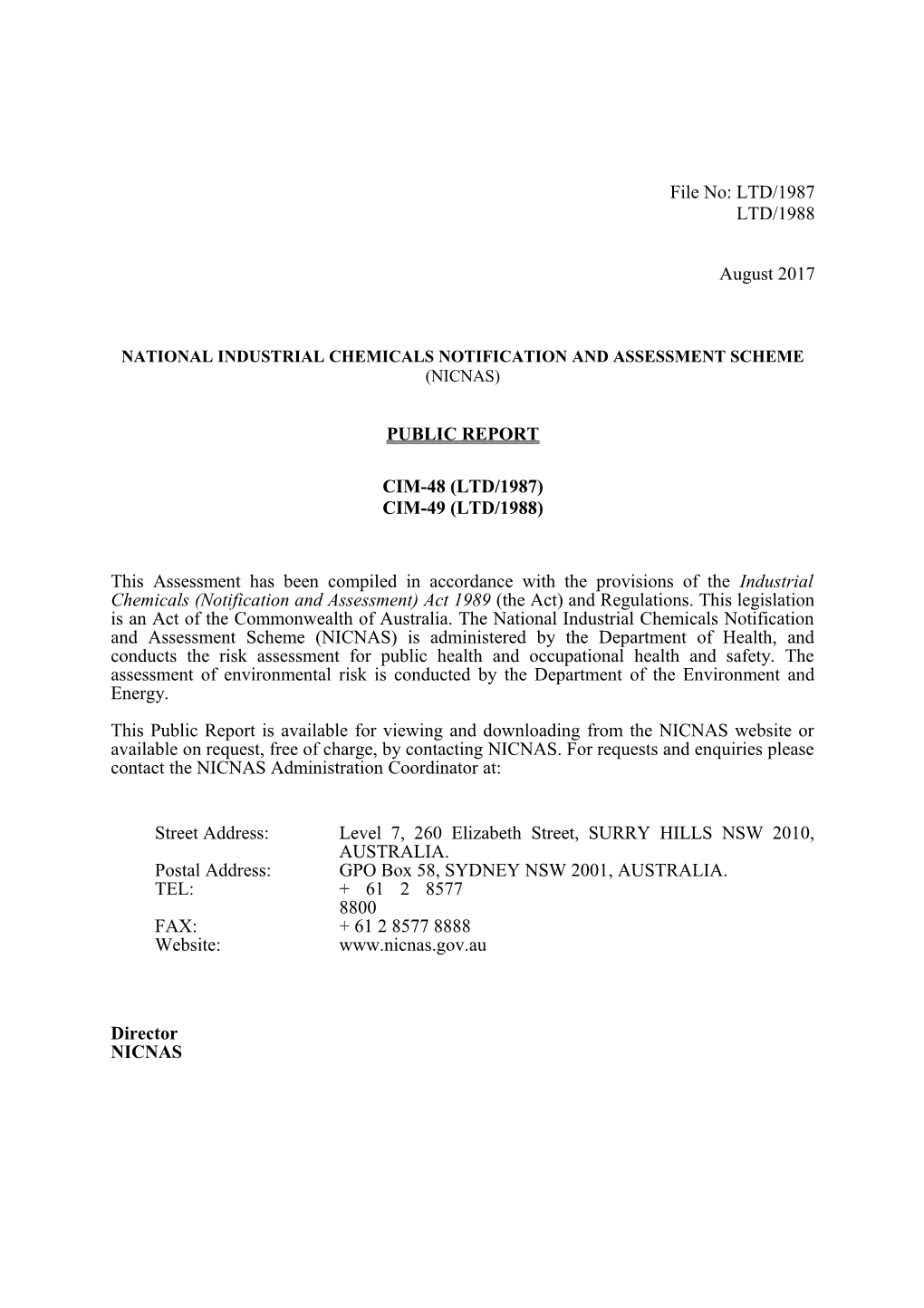 National Industrial Chemicals Notification and Assessment Scheme s15