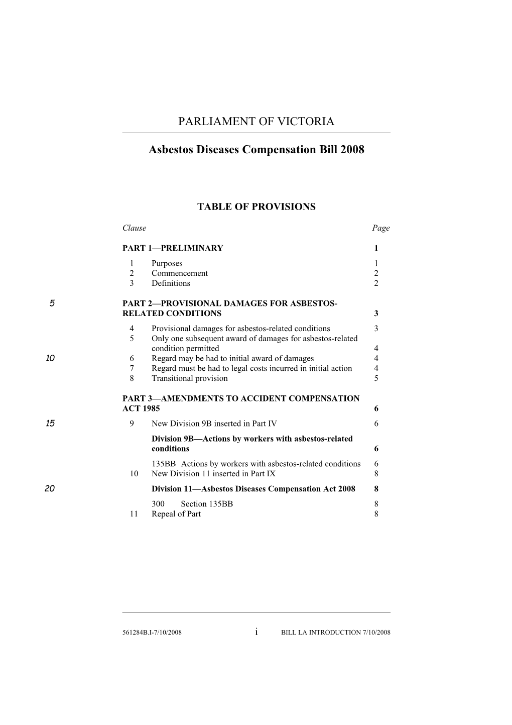 Asbestos Diseases Compensation Bill 2008