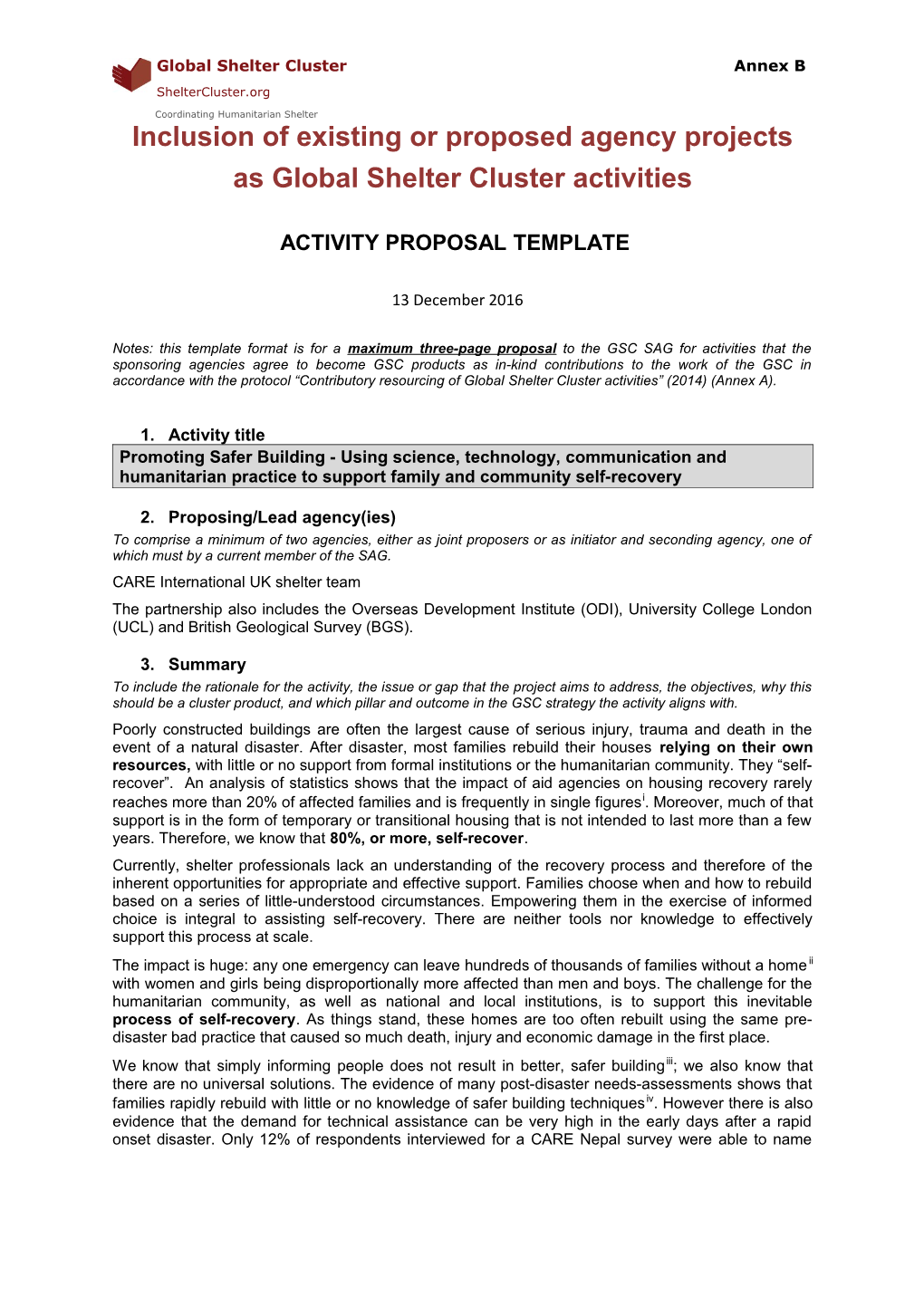 Inclusion of Existing Or Proposed Agency Projects