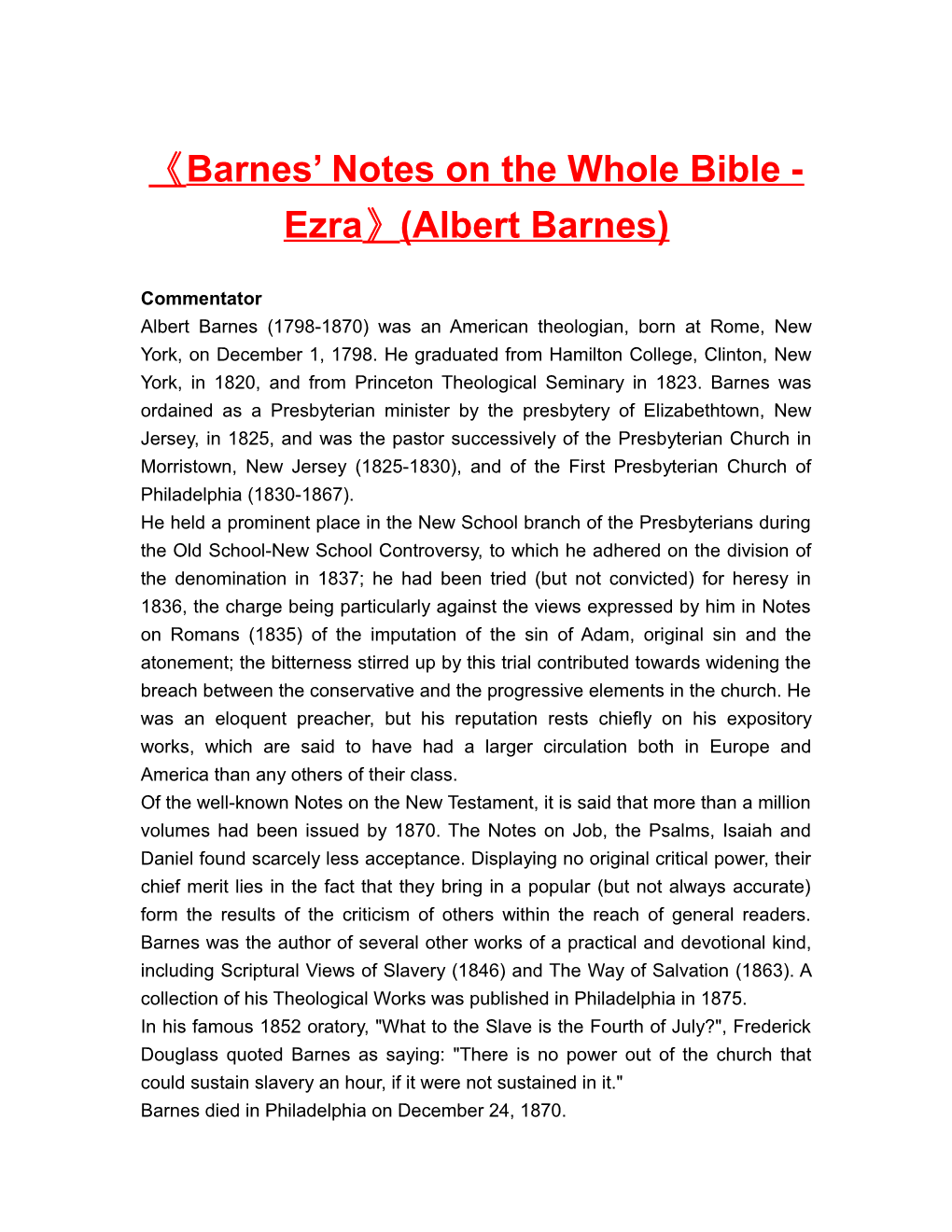 Barnes Notes on the Whole Bible - Ezra (Albert Barnes)