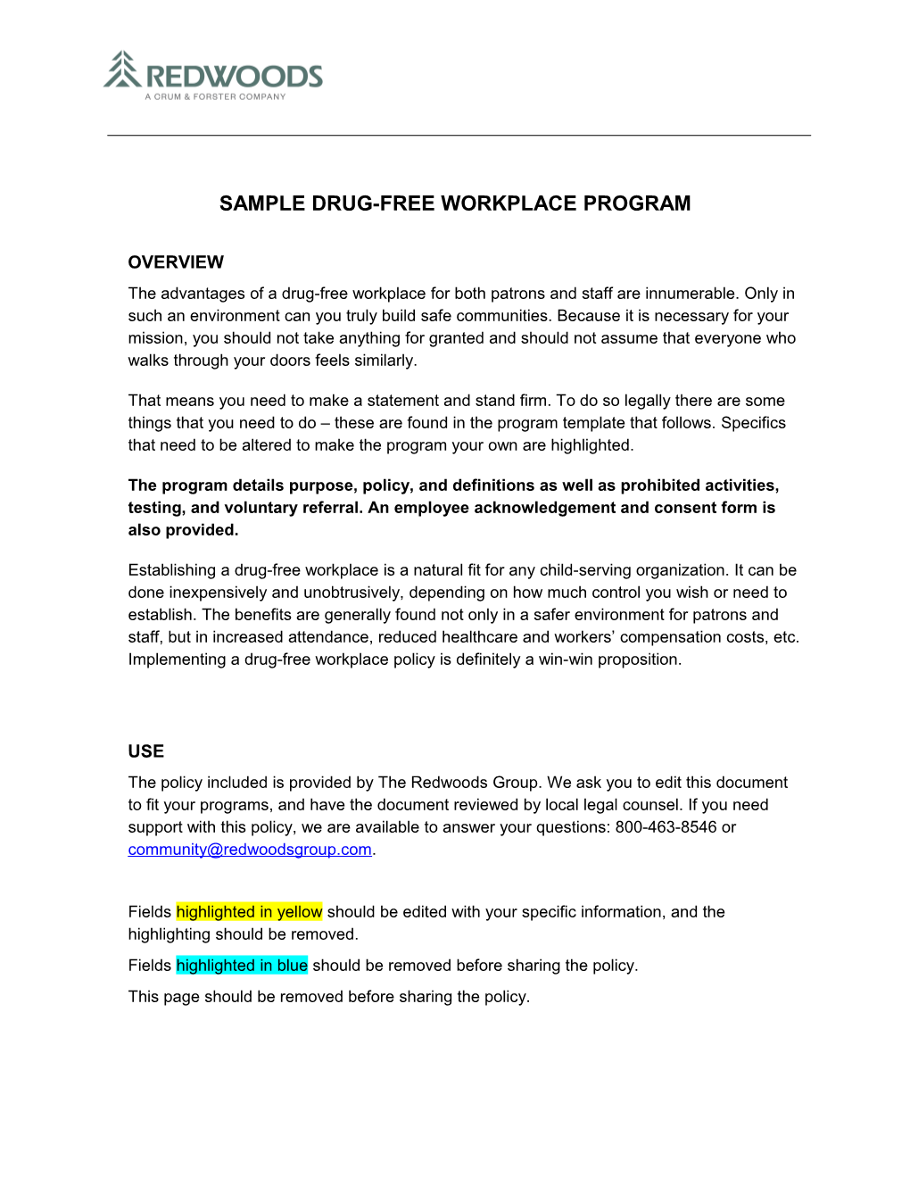 SAMPLE Drug-Free Workplace Program