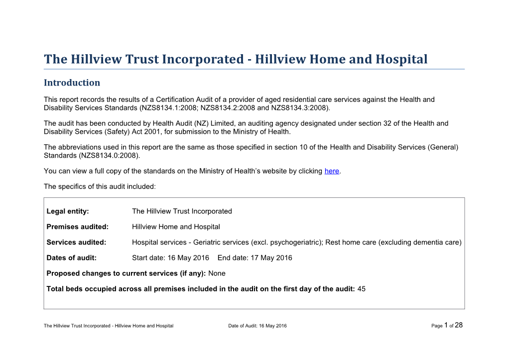 The Hillview Trust Incorporated - Hillview Home and Hospital